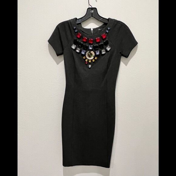 Women's Armani Exchange Gray Embellished Neck Mini Bodycon Dress sz 0 - Picture 1 of 5